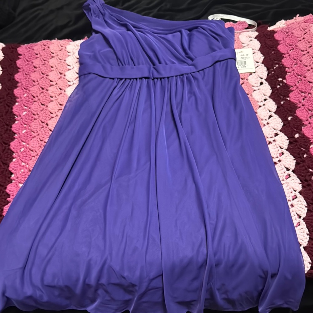 David's Bridal Purple One Shoulder Dress